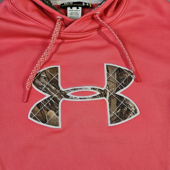 Under Armour Storm Women's M Camo Trim Pink Hoodie Sweatshirt Fleece Semi Fitted - Picture 3 of 9